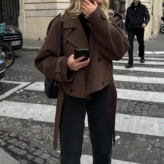 Woolen Short Belted Coat - Perfect for Autumn/Winter